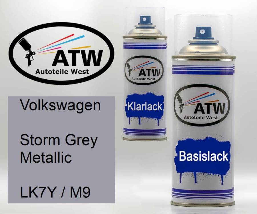 Volkswagen, Storm Grey Metallic, LK7Y / M9: 400ml Sprühdose + 400ml Klarlack - Set, von ATW Autoteile West.